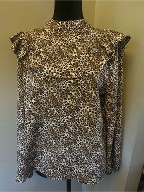 NWT Top Shop leopard print ruffle neckline large keyhole back Size 8